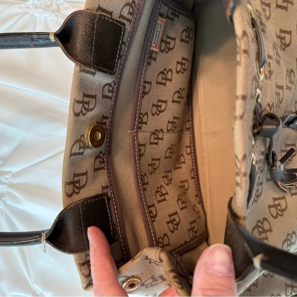 Vintage Dooney & Bourke Signature Tulip Tassel Tote Brown Leather/Canvas - Picture 9 of 12